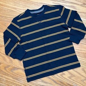 Kids Navy and Yellow Striped Long Sleeve Waffle Tee